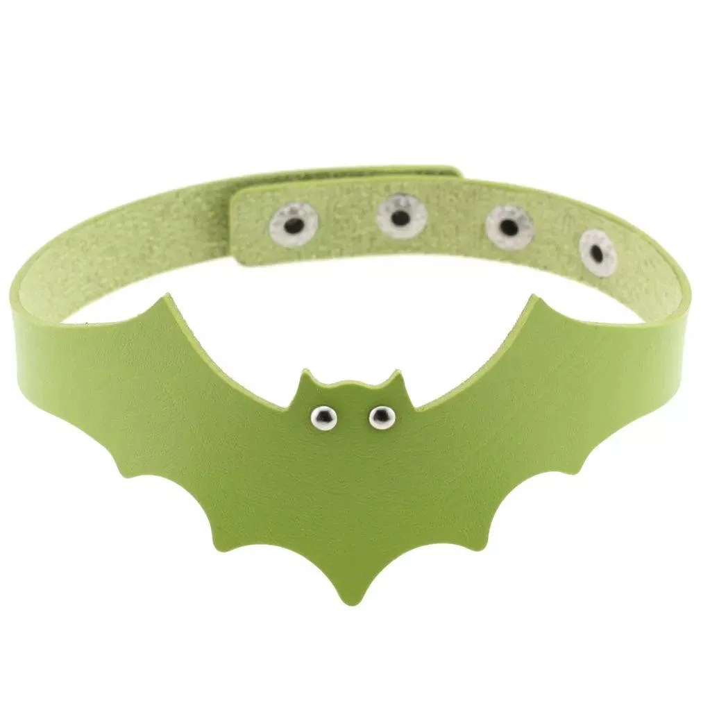 Gothic Leather Chokers - Green Set