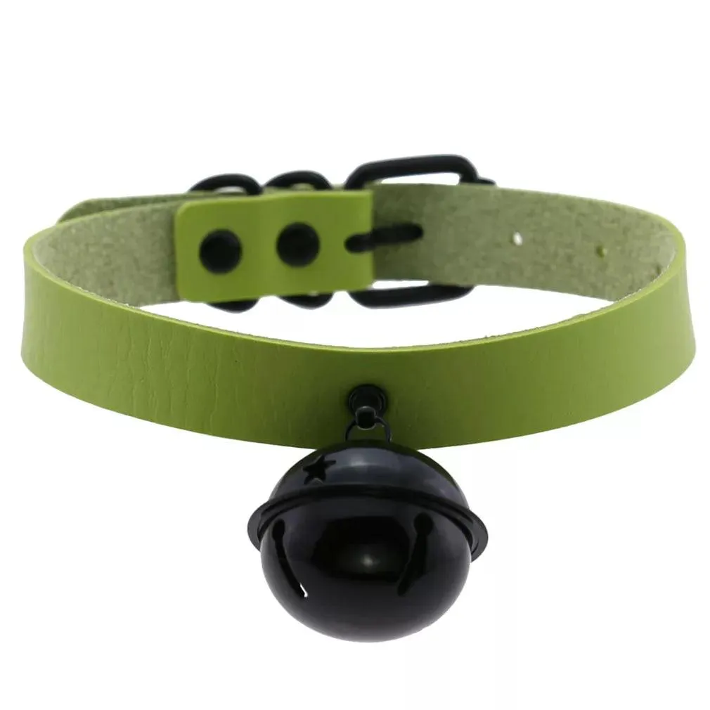 Gothic Leather Chokers - Green Set