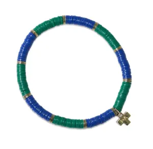 Grace Two-Color Block Sequin Stretch Bracelet Kelly Green/Lapis