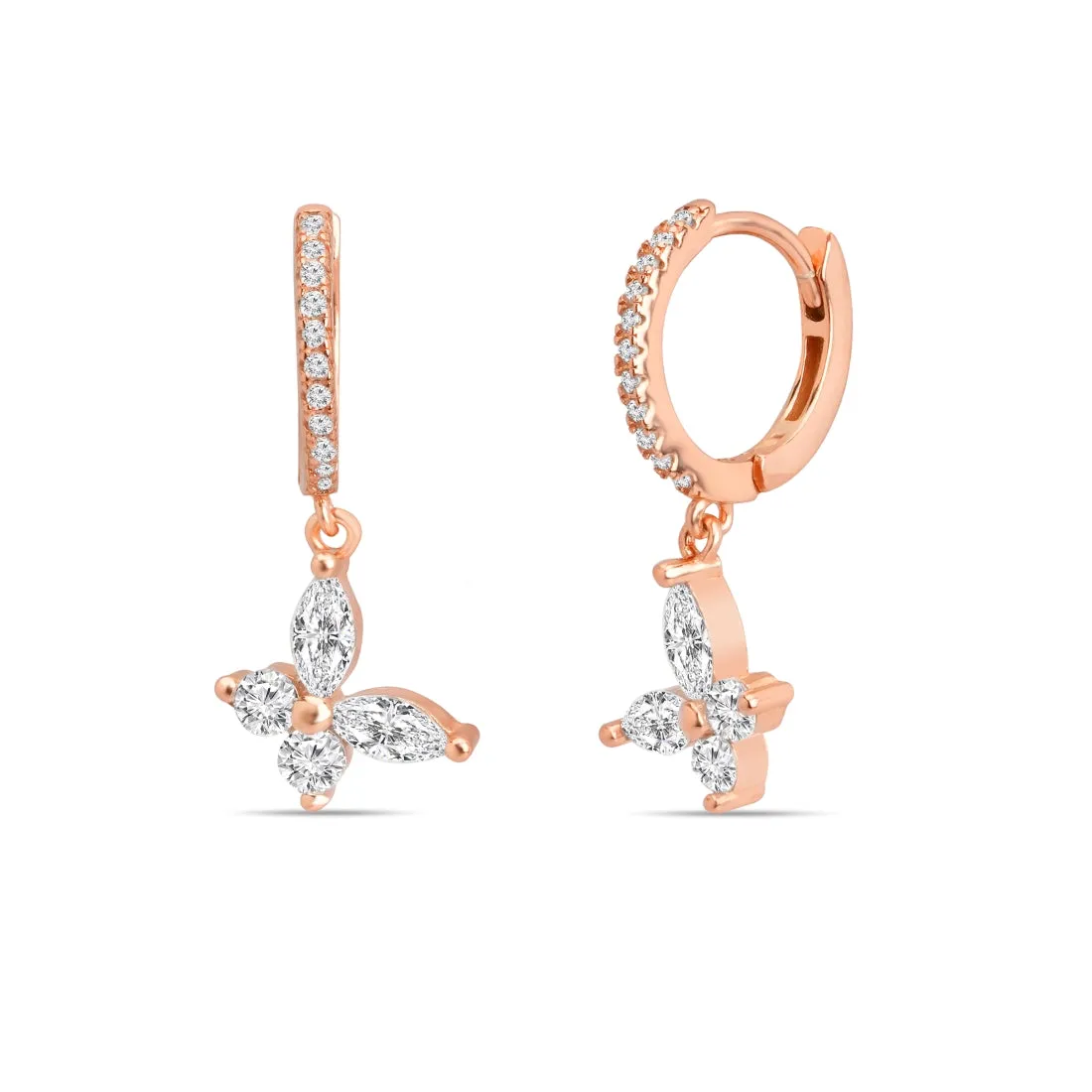 Graceful Butterfly Rose Gold Plated 925 Sterling Silver Dangle Earrings