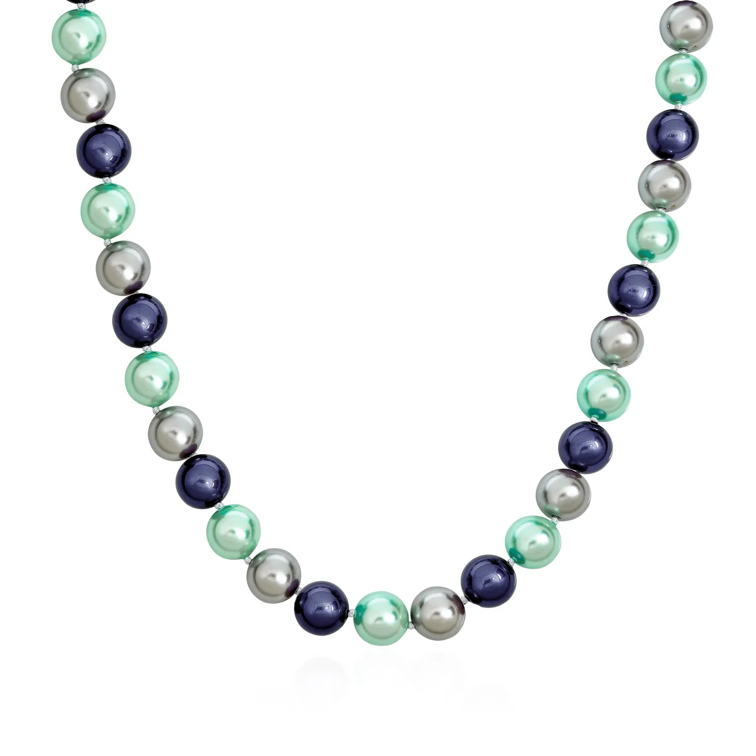 Hand Knotted Multi-Color Blue Grey Shell Imitation Pearl Strand Necklace 14MM