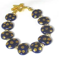 Handmade Kazuri Bracelet in Fair Trade Navy and Gold Kazuri Beads