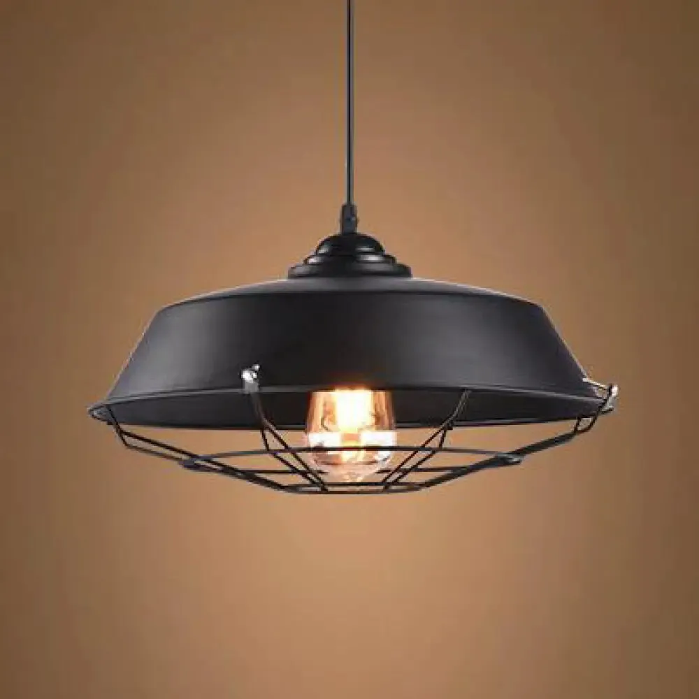 Height Adjustable Farmhouse Barn Pendant Lamp, Black/White Metal Hanging Ceiling Light for Bars