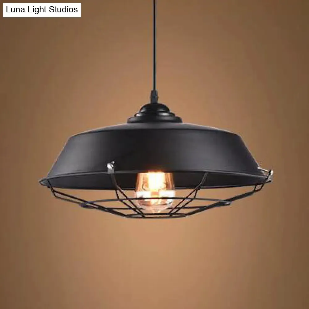 Height Adjustable Farmhouse Barn Pendant Lamp, Black/White Metal Hanging Ceiling Light for Bars