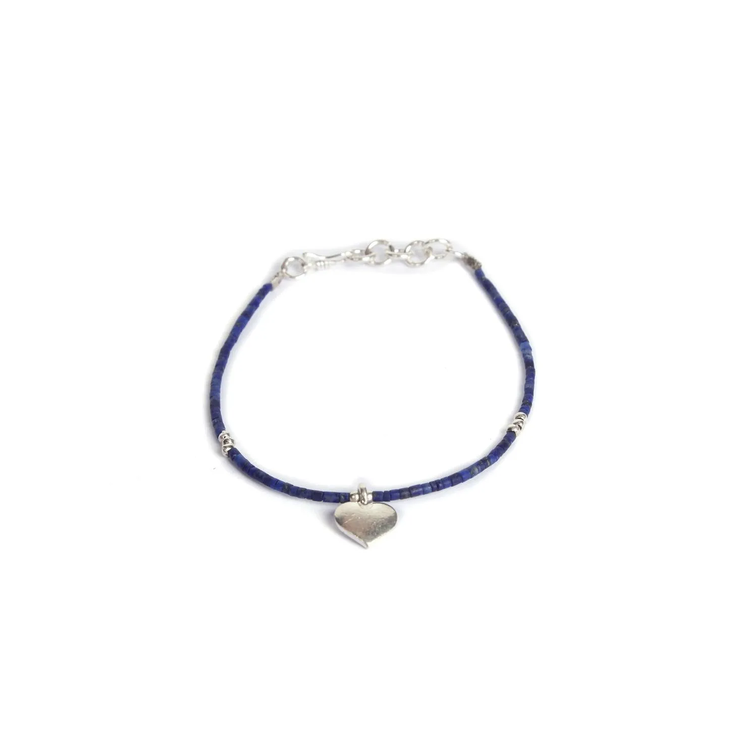 Hmong .925 Silver Heart Charm Wax String Bracelet - Thailand