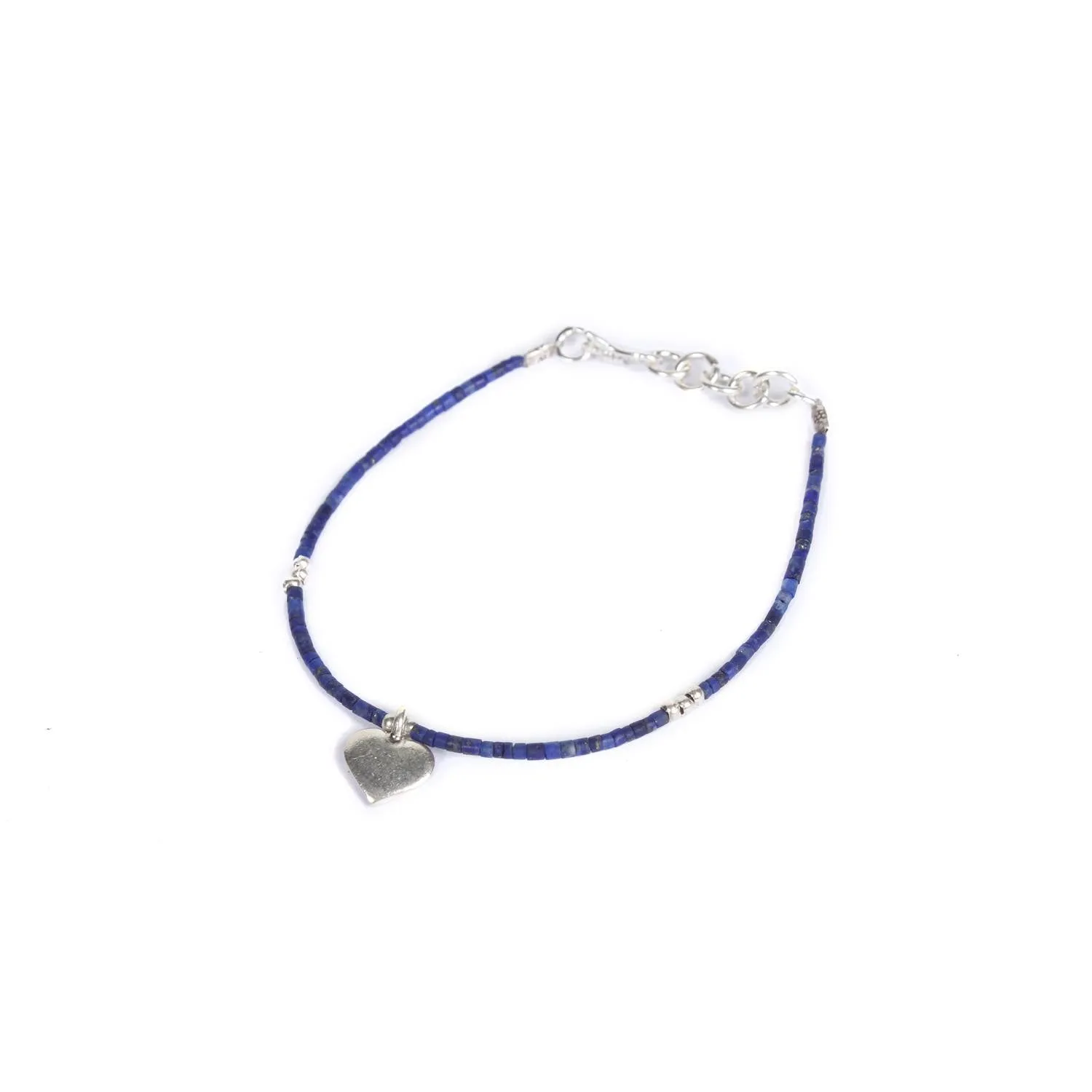 Hmong .925 Silver Heart Charm Wax String Bracelet - Thailand