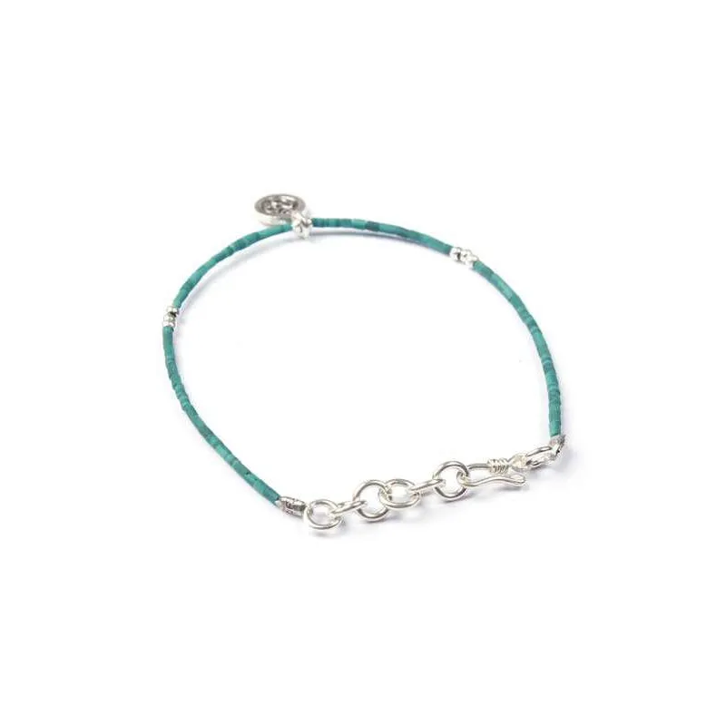 Hmong .925 Silver Heart Charm Wax String Bracelet - Thailand