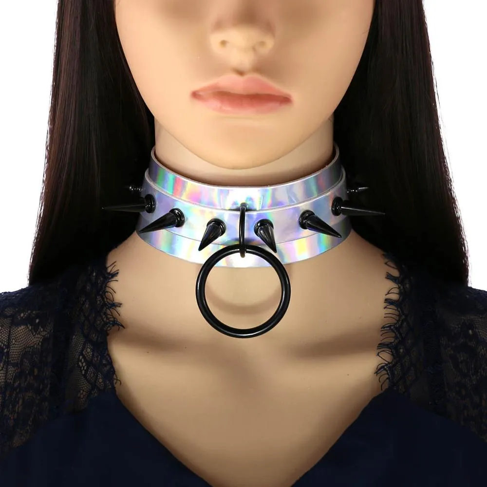 'Hollow Ground' Holographic Black Spike Choker (4 colors)