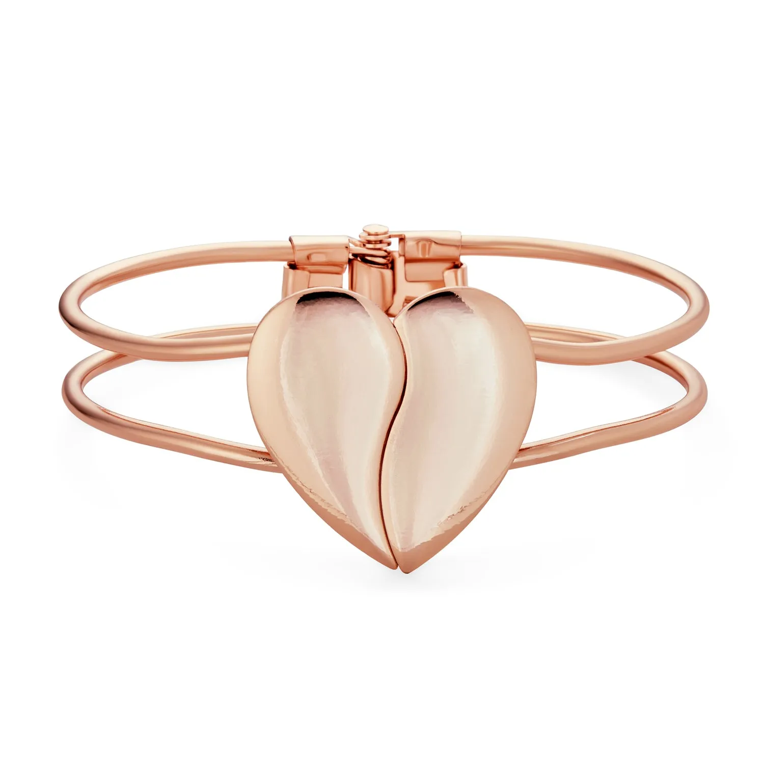 Initials Romantic Split Heart Cuff Bracelet in Rose Gold & Silver Tone Metal