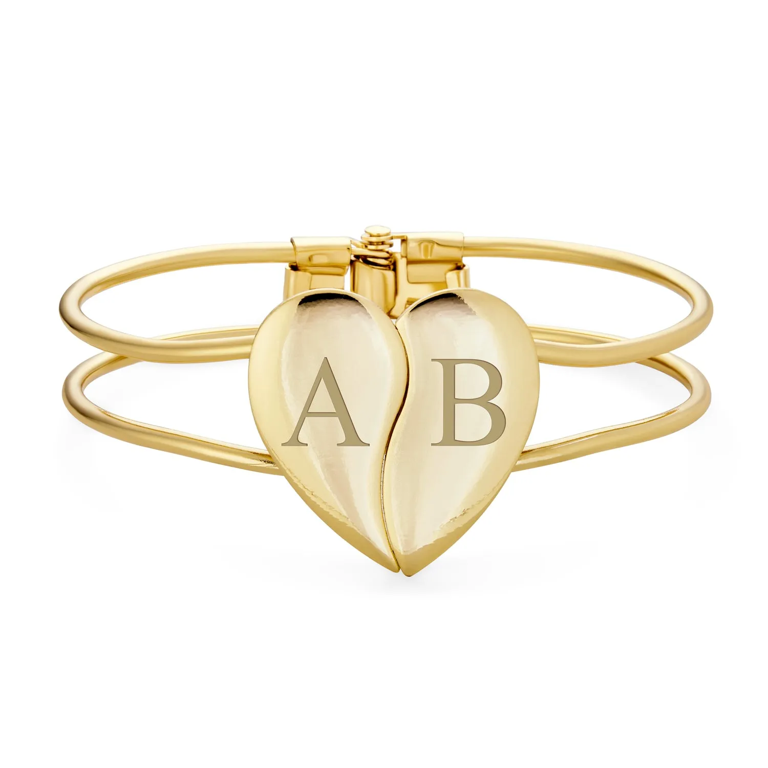 Initials Romantic Split Heart Cuff Bracelet in Rose Gold & Silver Tone Metal