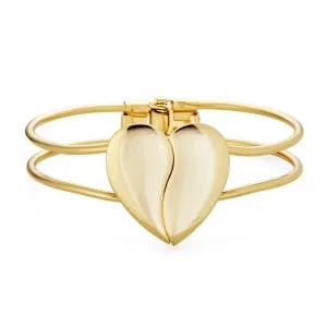 Initials Romantic Split Heart Cuff Bracelet in Rose Gold & Silver Tone Metal