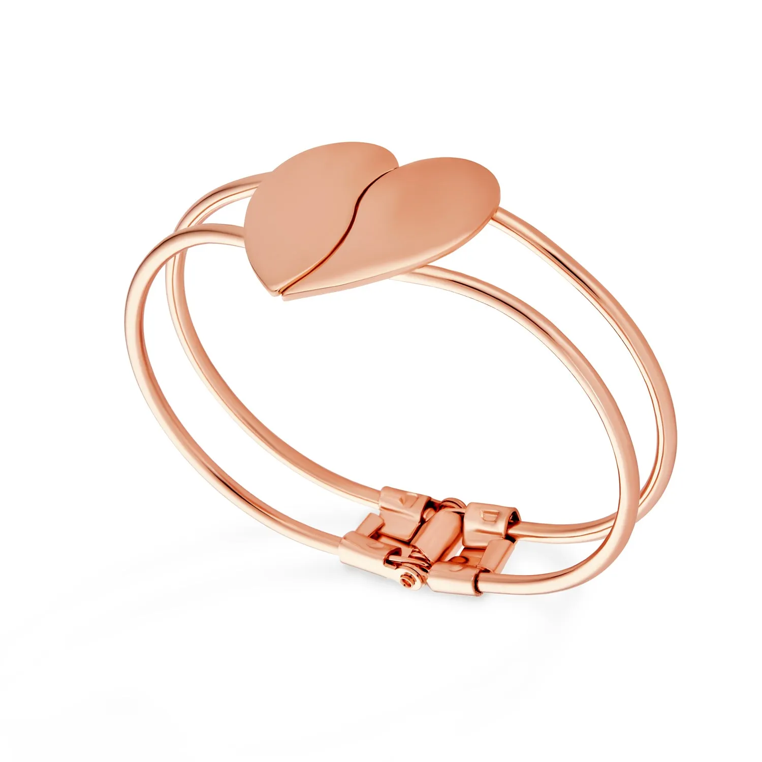 Initials Romantic Split Heart Cuff Bracelet in Rose Gold & Silver Tone Metal