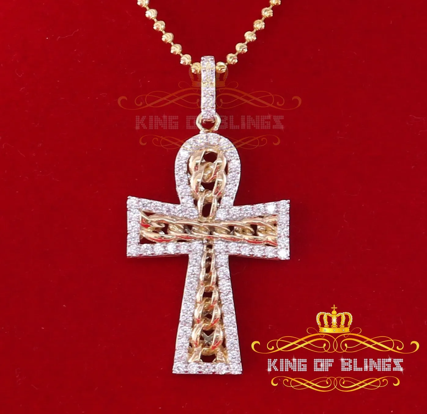 King of Bling's Yellow Sterling Silver Cross Pendant with 4.32ct Cubic Zirconia