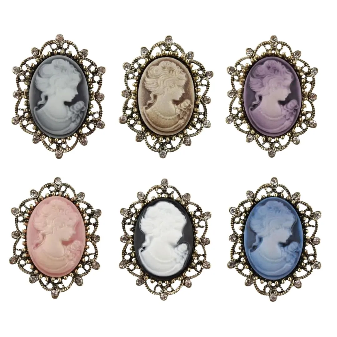 Lady of Letters Classic Cameo Brooch in 6 Color Choices