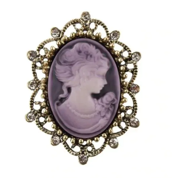 Lady of Letters Classic Cameo Brooch in 6 Color Choices