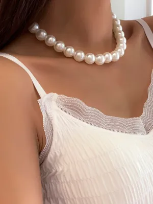 Large Beads Faux Pearl Beaded Necklace for Women Girls Accessories Jewelry Gifts