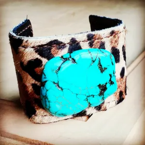 Leather Cuff in Leopard & Turquoise