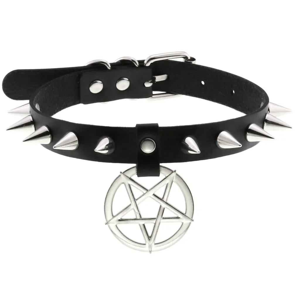 Leather Spiked Choker, Rivets Studded Choker