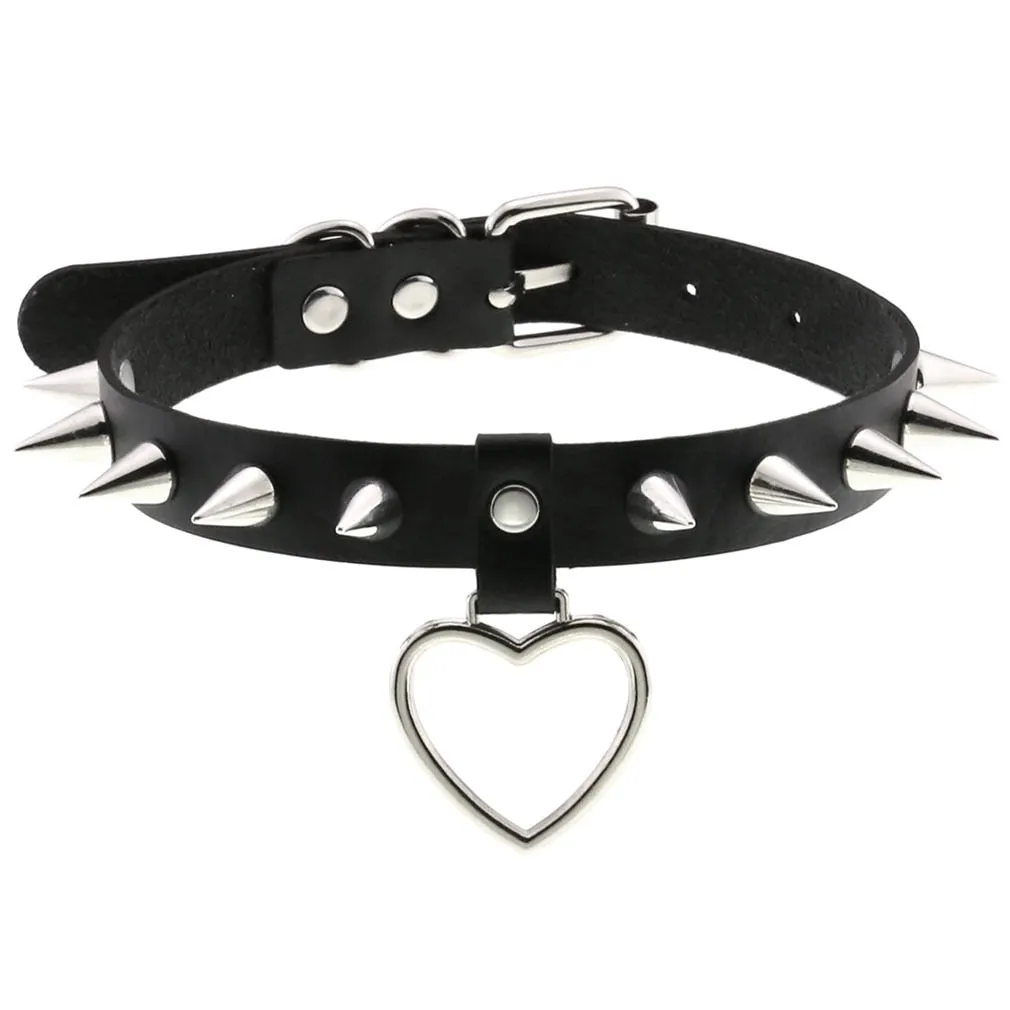 Leather Spiked Choker, Rivets Studded Choker