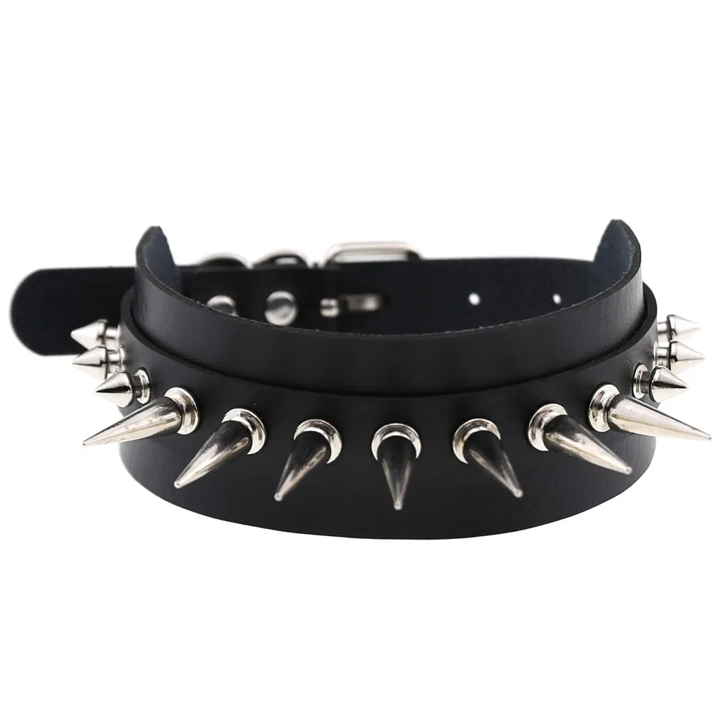 Leather Spiked Choker, Rivets Studded Choker