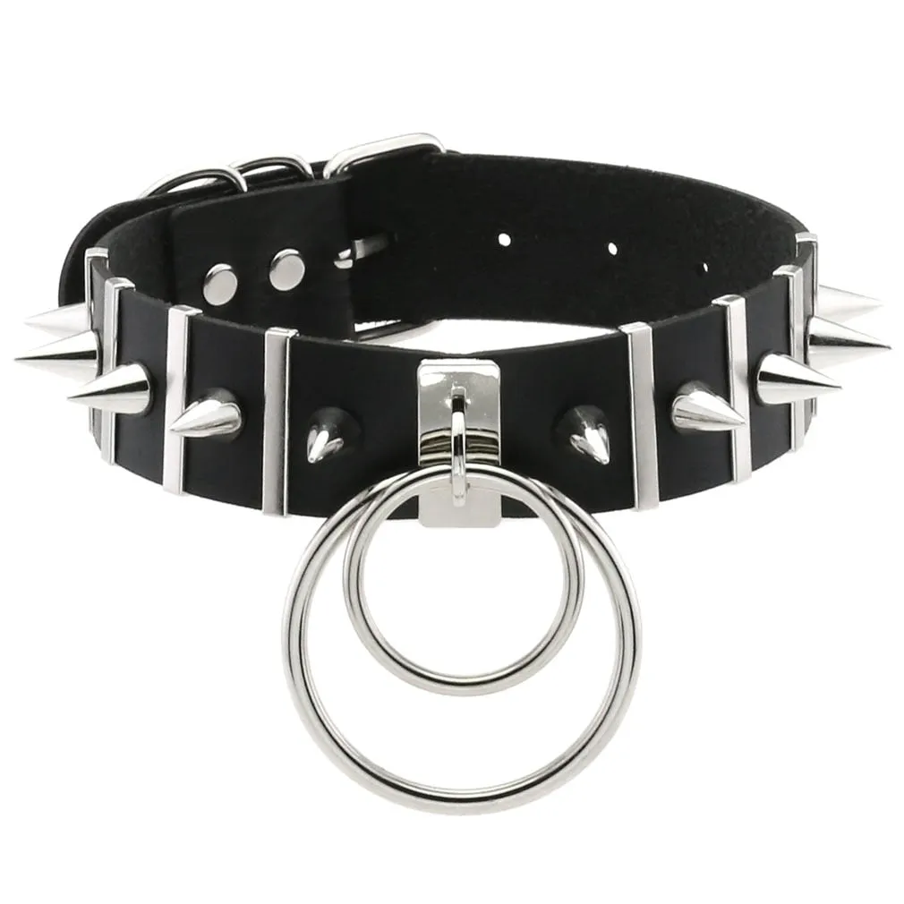 Leather Spiked Choker, Rivets Studded Choker