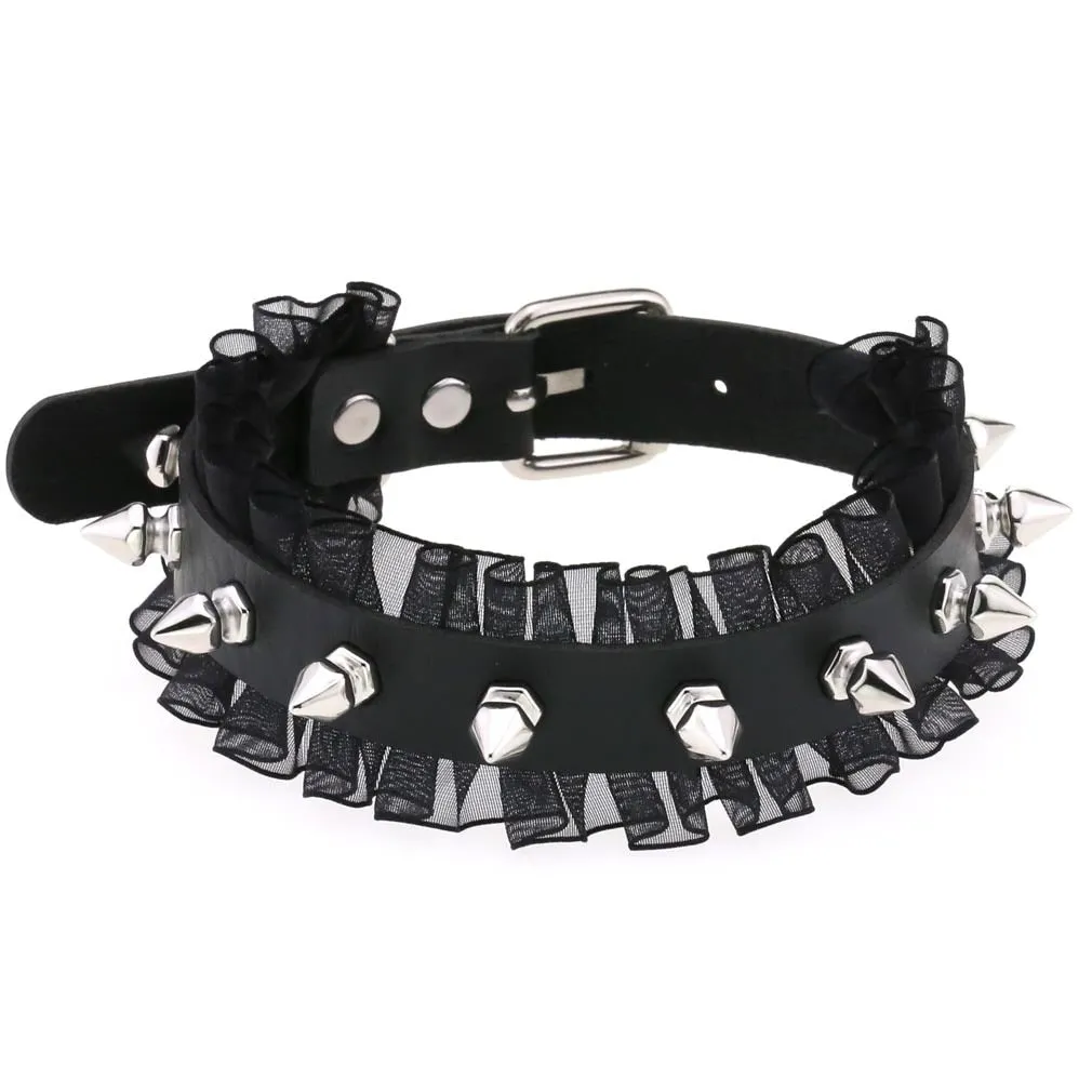 Leather Spiked Choker, Rivets Studded Choker