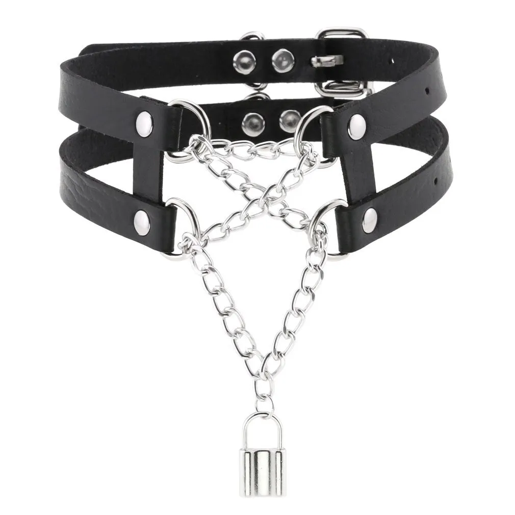 Leather Spiked Choker, Rivets Studded Choker