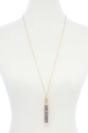 Long Rectangular Shape Beaded Pendant Necklace