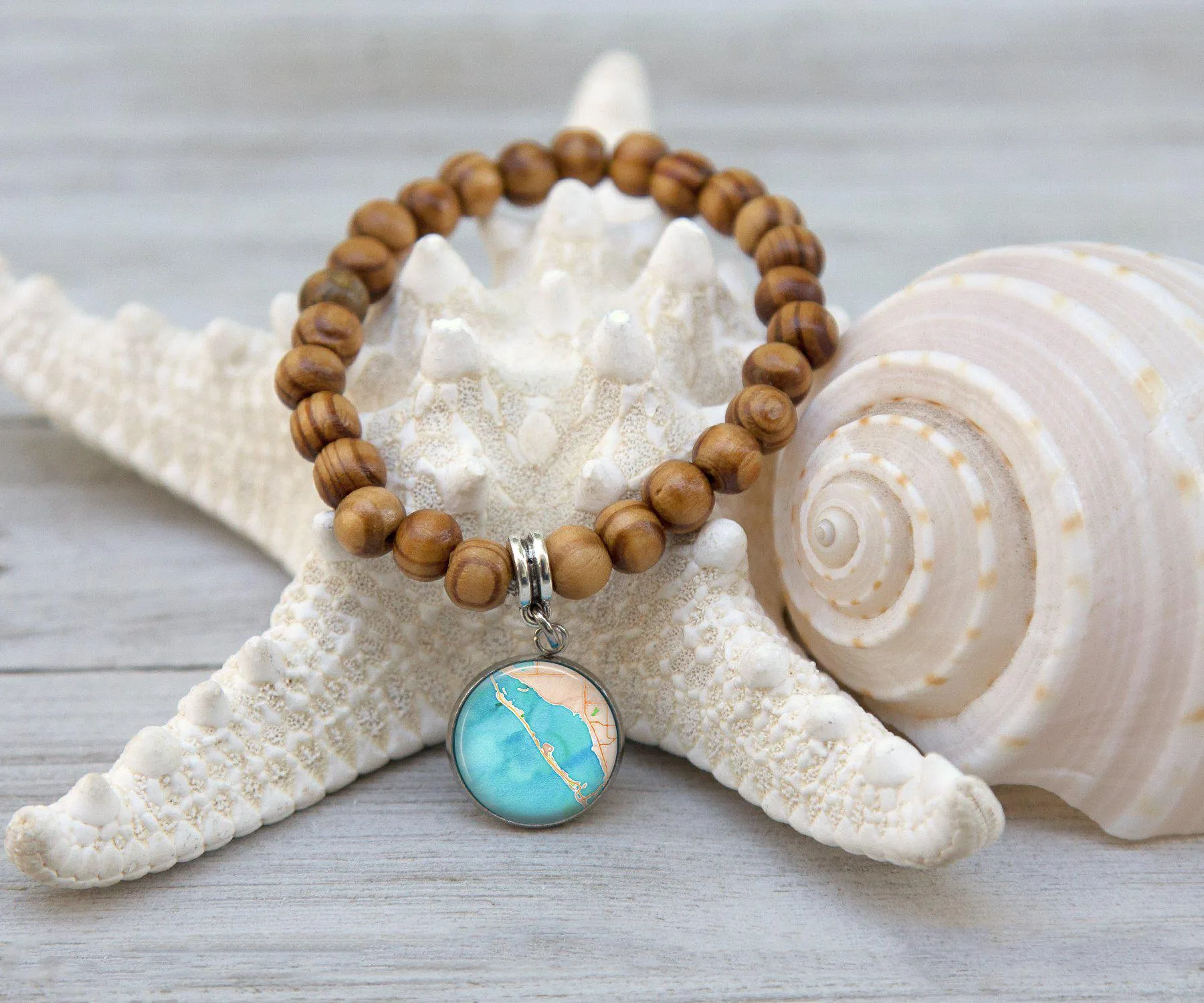 Longboat Key Watercolor Wooden Beaded Bracelet | Handmade Jewelry