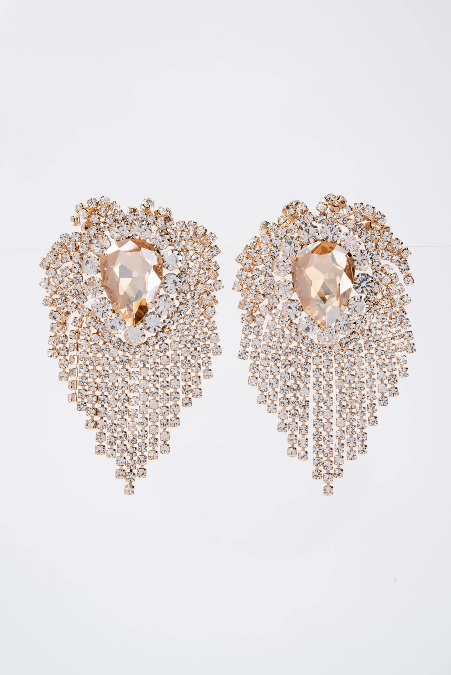 Love Teardrop Heart Shaped Tassel Earrings - Gold