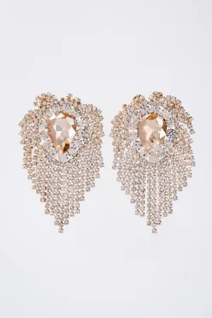 Love Teardrop Heart Shaped Tassel Earrings - Gold