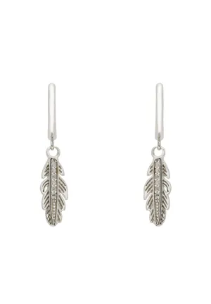 Lucky Feather Huggie Hoop Earrings Silver