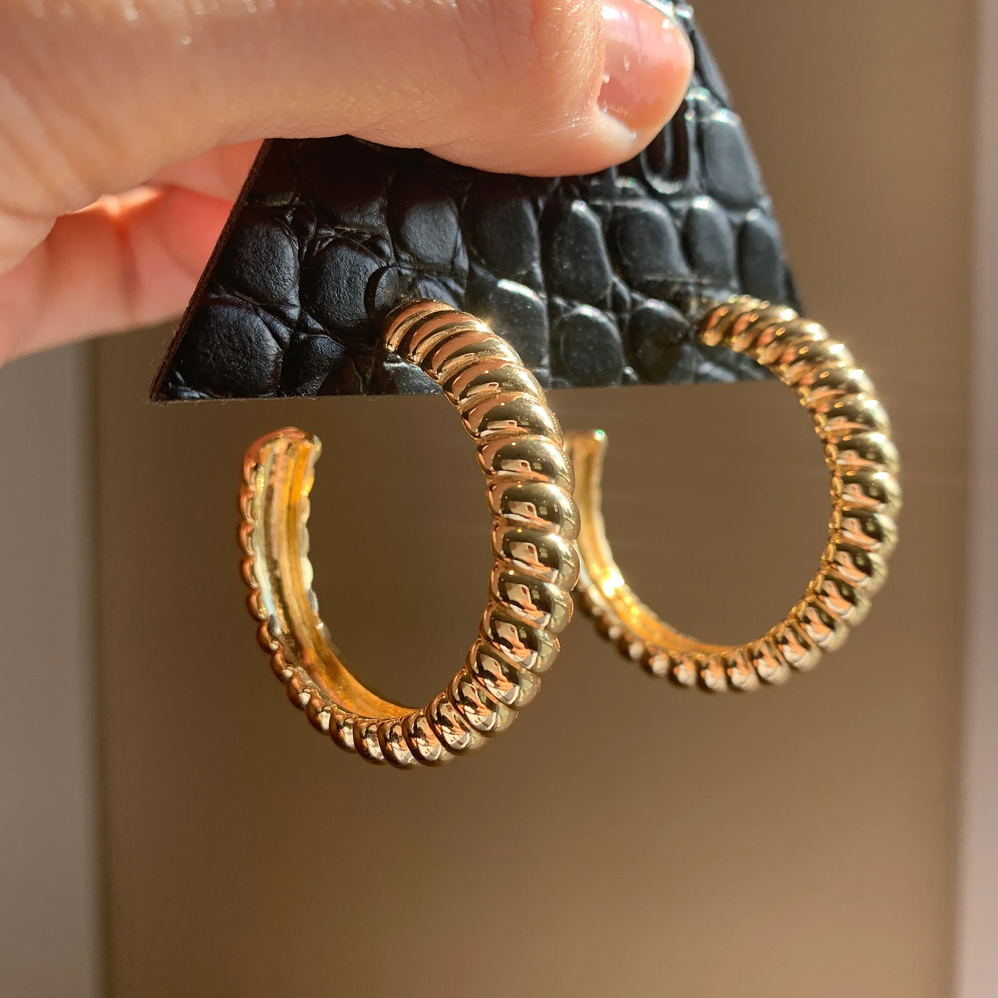 Luv Aj XL Ridged Hoop Earrings in Polished 14k Gold Plated