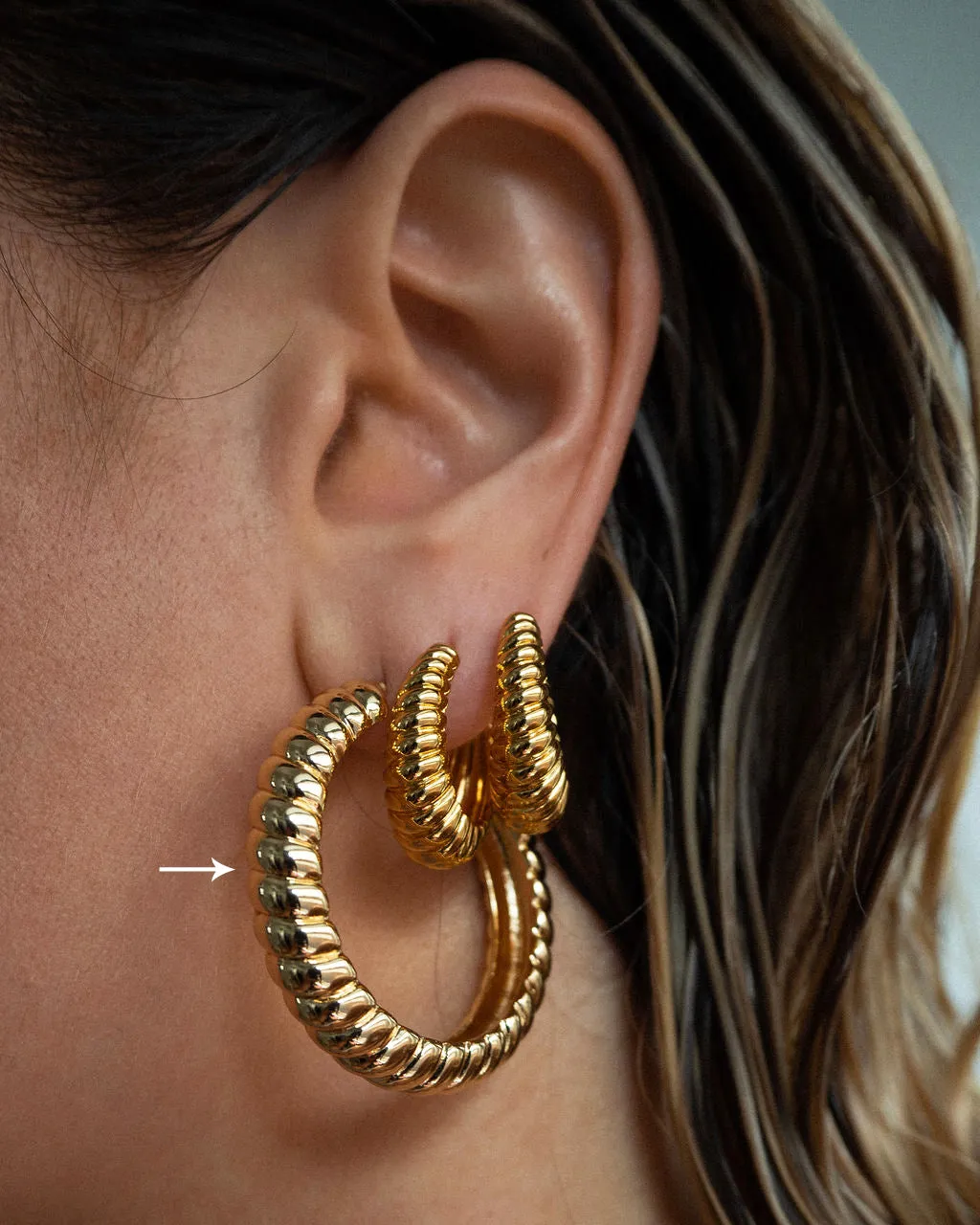 Luv Aj XL Ridged Hoop Earrings in Polished 14k Gold Plated