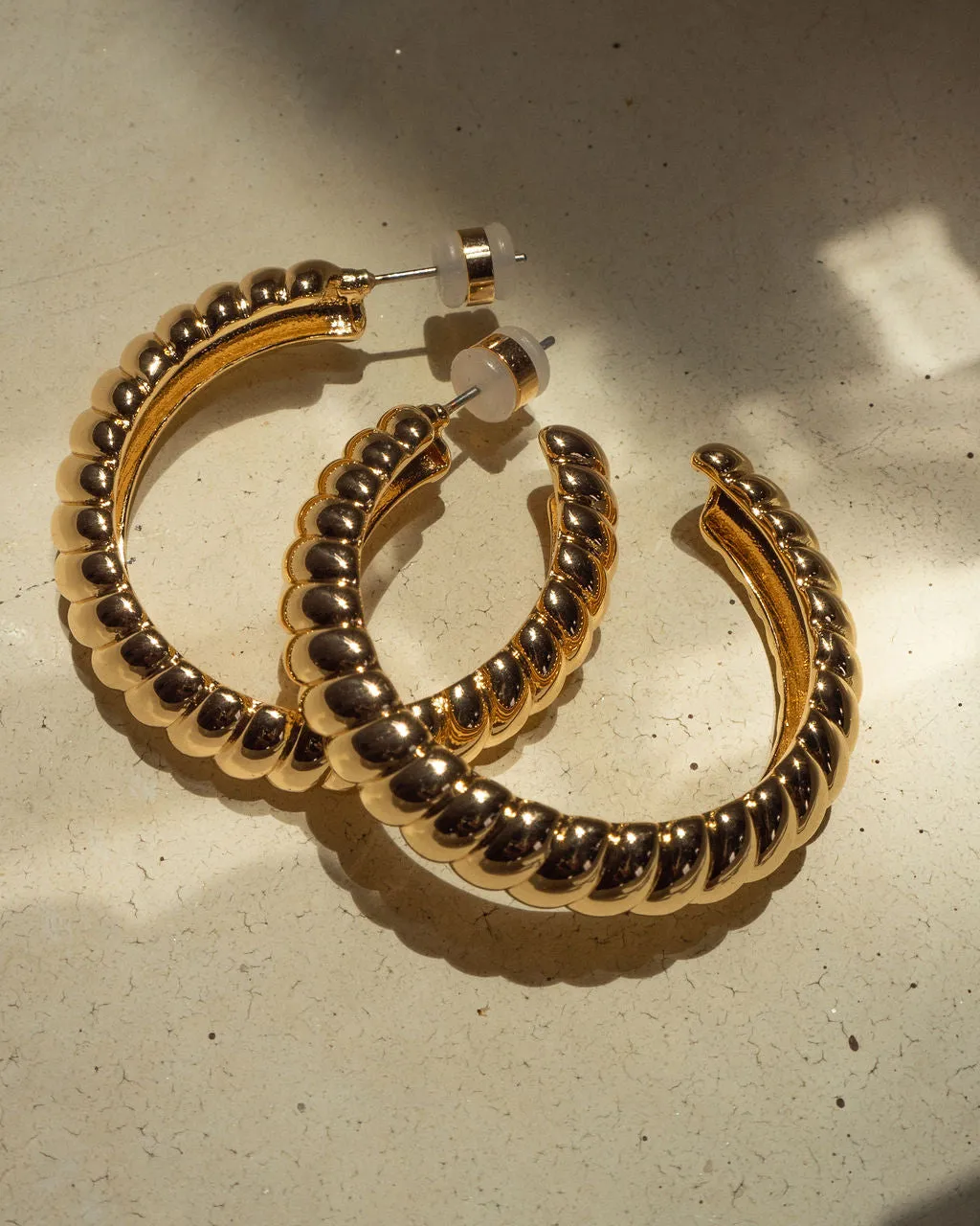 Luv Aj XL Ridged Hoop Earrings in Polished 14k Gold Plated