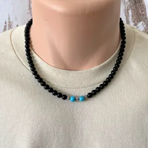 Matte Black Onyx and Turquoise Howlite Mens Beaded Necklace