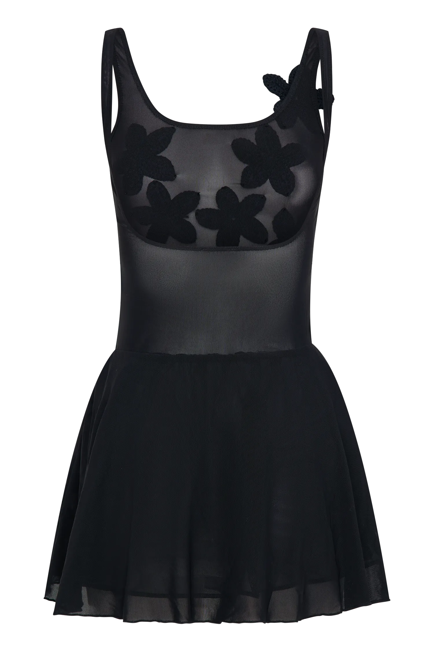 Melanie Mesh Mini Dress With Flowers - Black