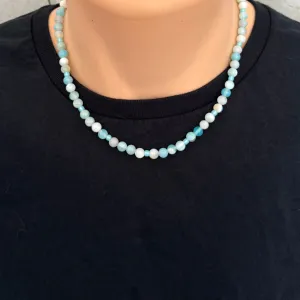 Mens Aqua Agate and Toho Beaded Necklace