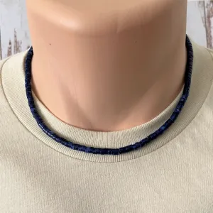 Mens Blue Jade Beaded Necklace