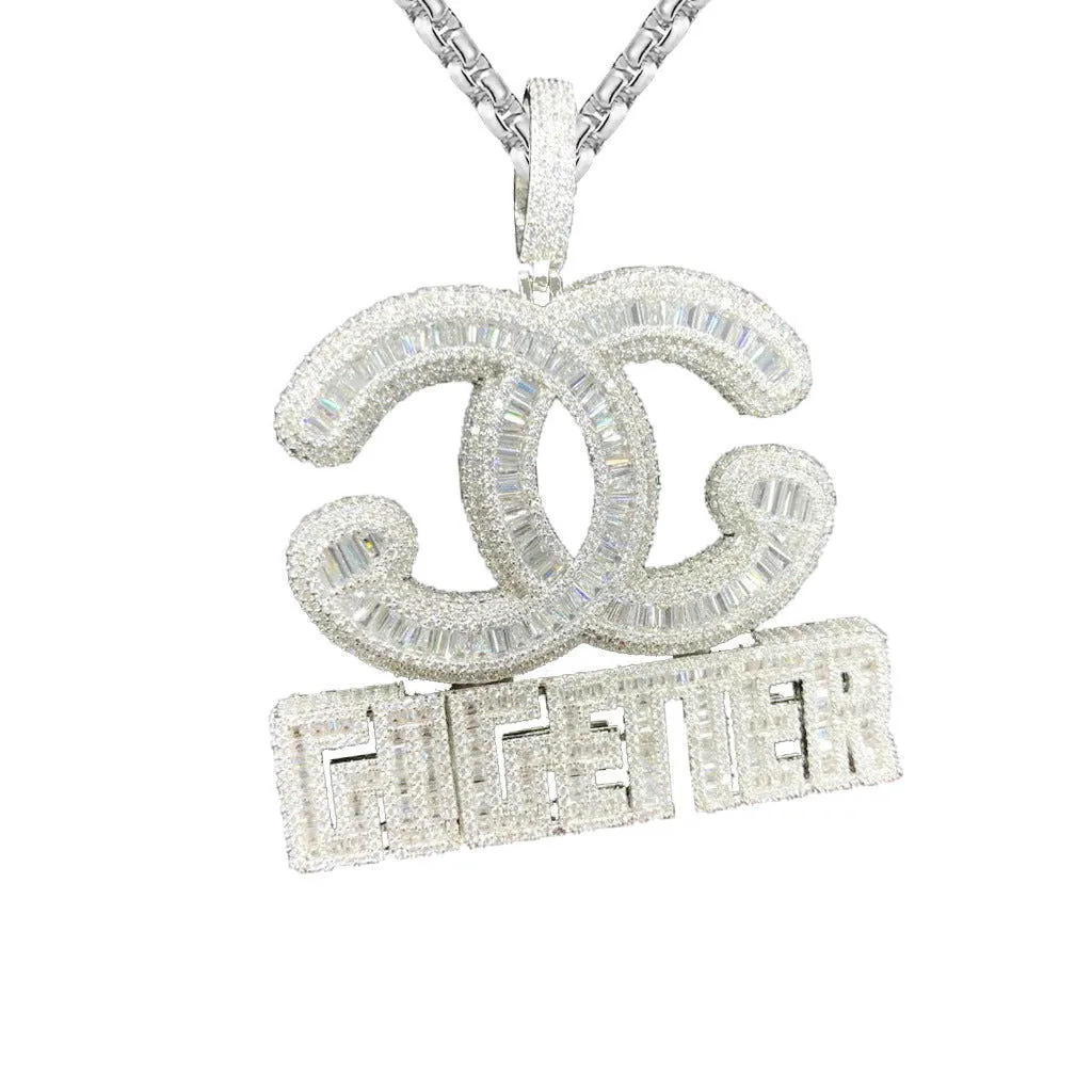 Mens Gogetter Side Icy Baguette Hip Hop White Gold Tone Pendant