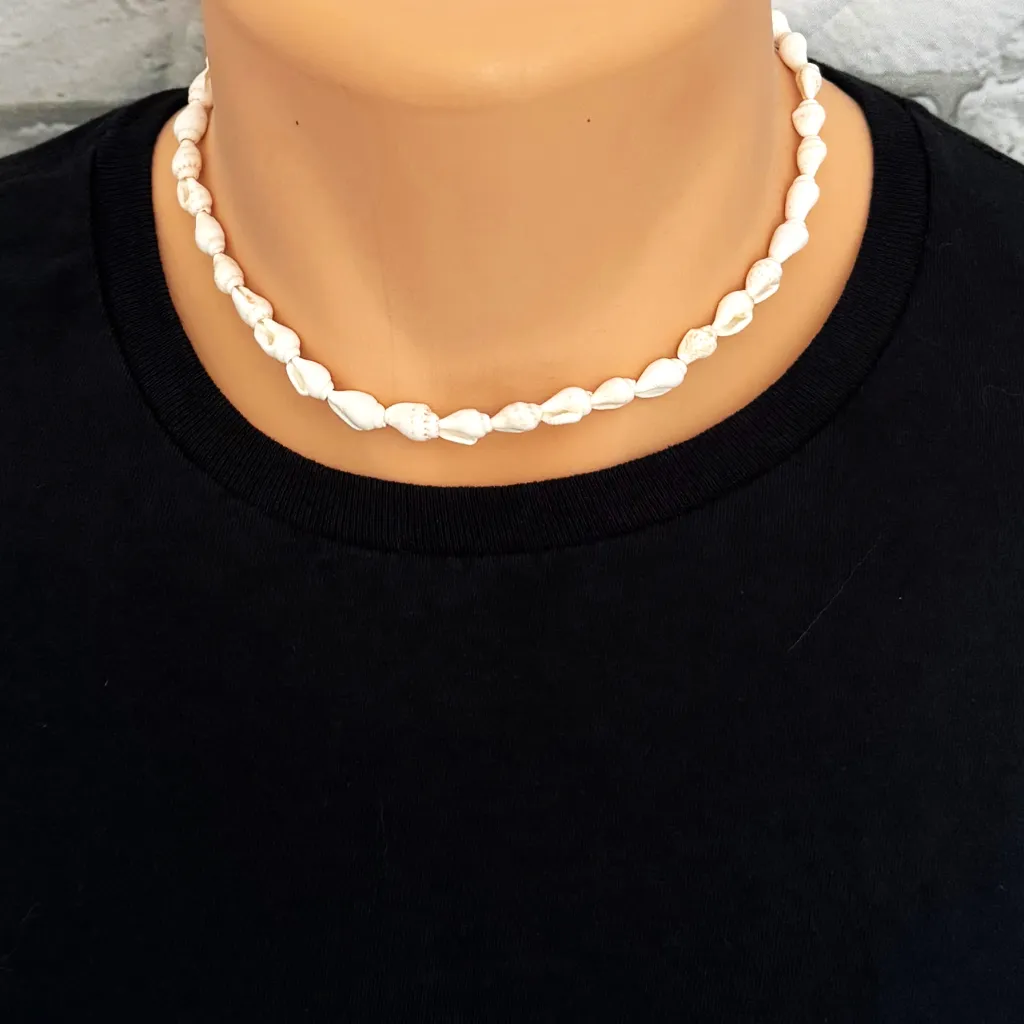 Mens White Puka Shell Necklace