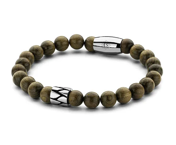 Men's Wooden Bead Bracelet with Stainless Steel Spacers