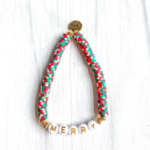 Merry Word Christmas Vinyl Heishi Bracelet