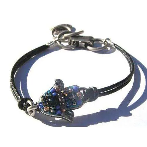 Michal Golan Blue Sea Hamsa Bracelet On Leather