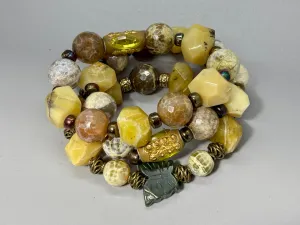 Mixed Yellow Gemstone Butterfly Stretch Bracelets set of 3