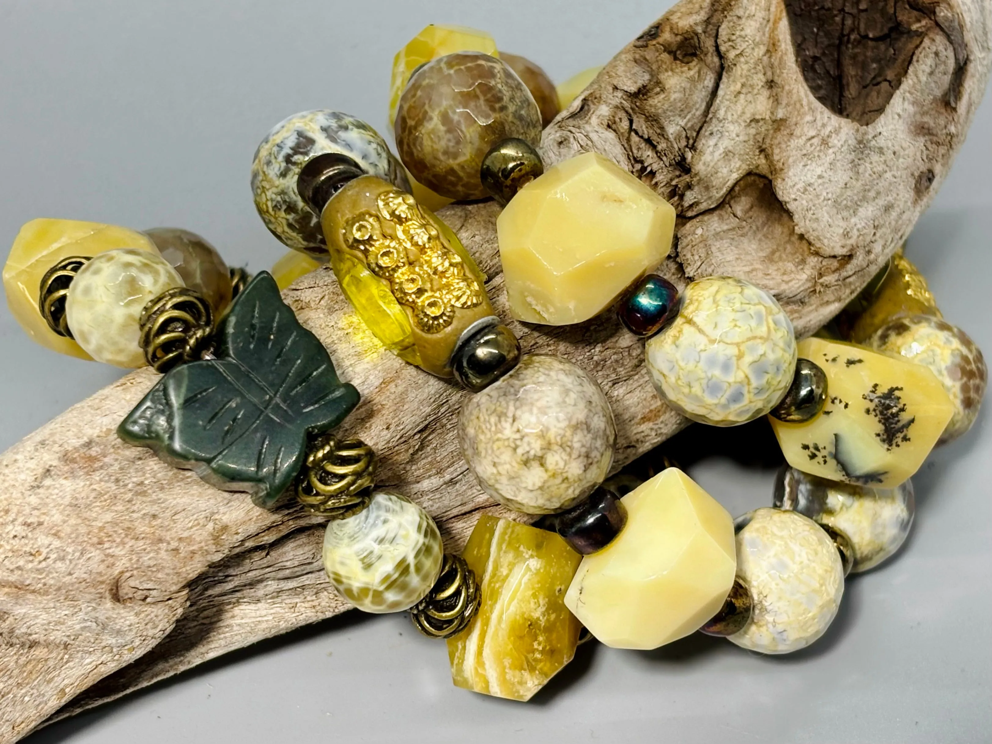 Mixed Yellow Gemstone Butterfly Stretch Bracelets set of 3