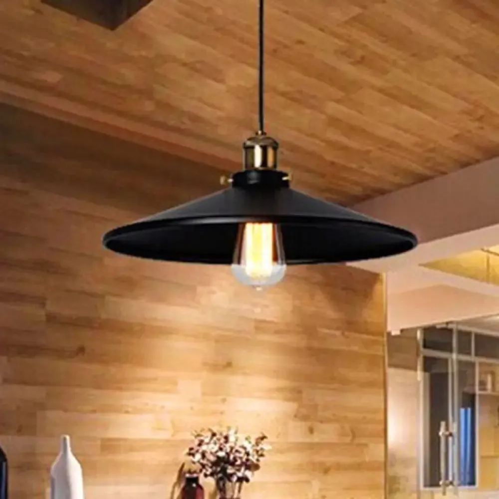 Modern Black Flared Shade Hanging Light with Metallic Finish - Restaurant Pendant Light Fixture (1 Bulb)