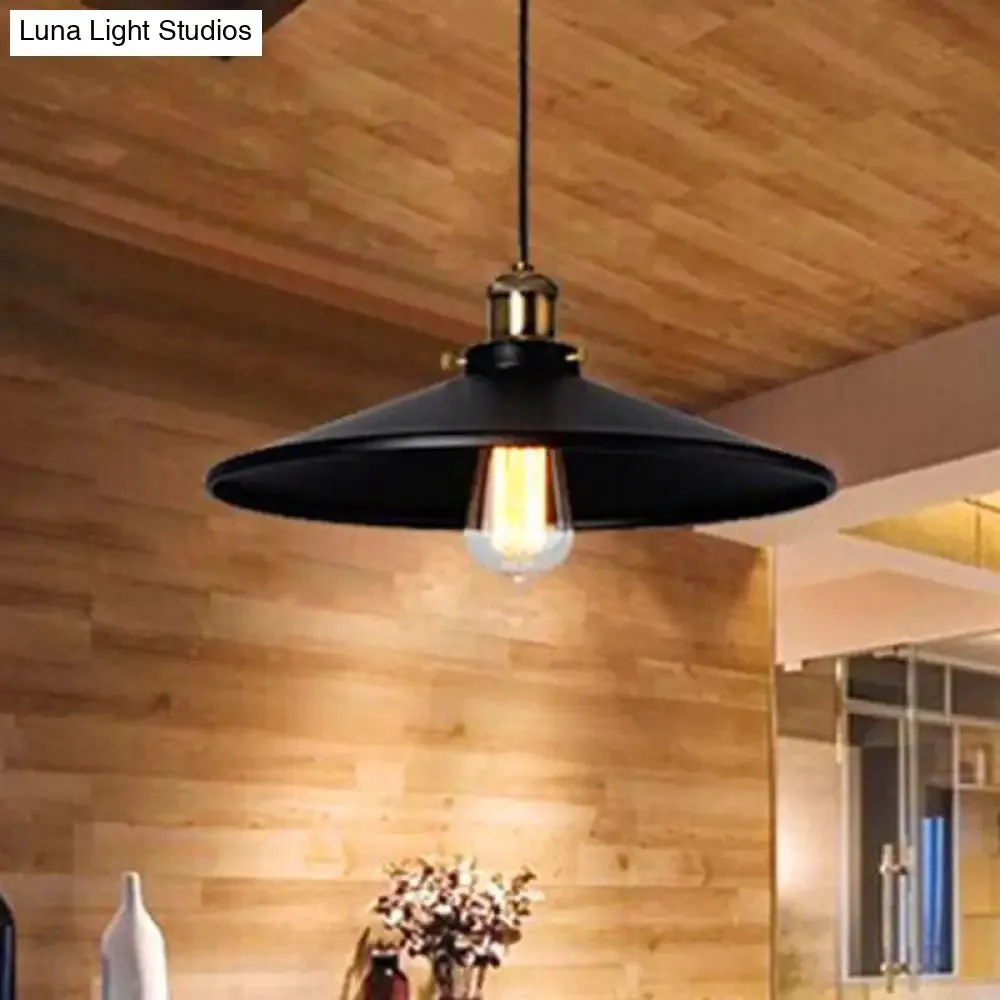 Modern Black Flared Shade Hanging Light with Metallic Finish - Restaurant Pendant Light Fixture (1 Bulb)