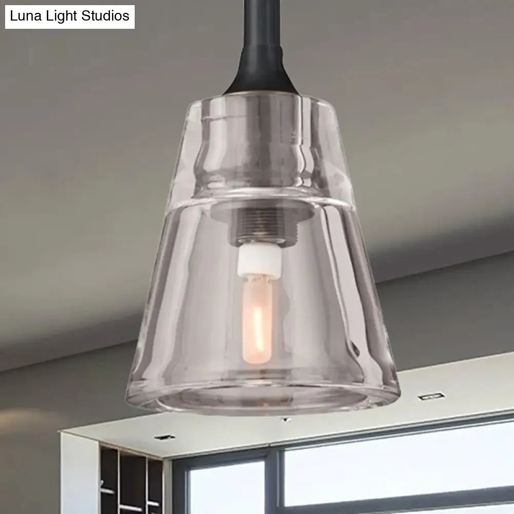 Modern Black/Brass/Chrome Cone Pendant Lamp with LED Double Smoke Glass Ceiling Fixture