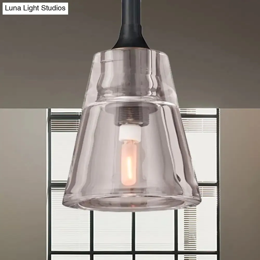 Modern Black/Brass/Chrome Cone Pendant Lamp with LED Double Smoke Glass Ceiling Fixture